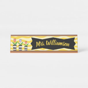 Placa De Nombre Profesora educadora Flores profesionales
