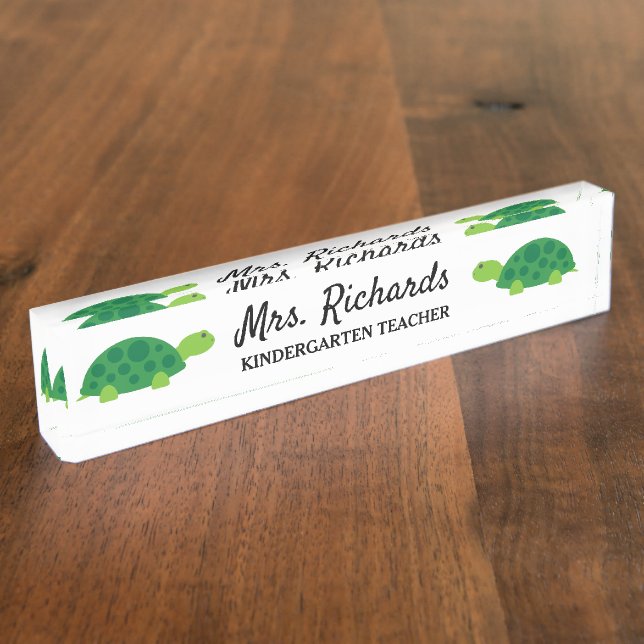 Placa De Nombre Profesora personalizada de guardería tortuga verde (Lateral)