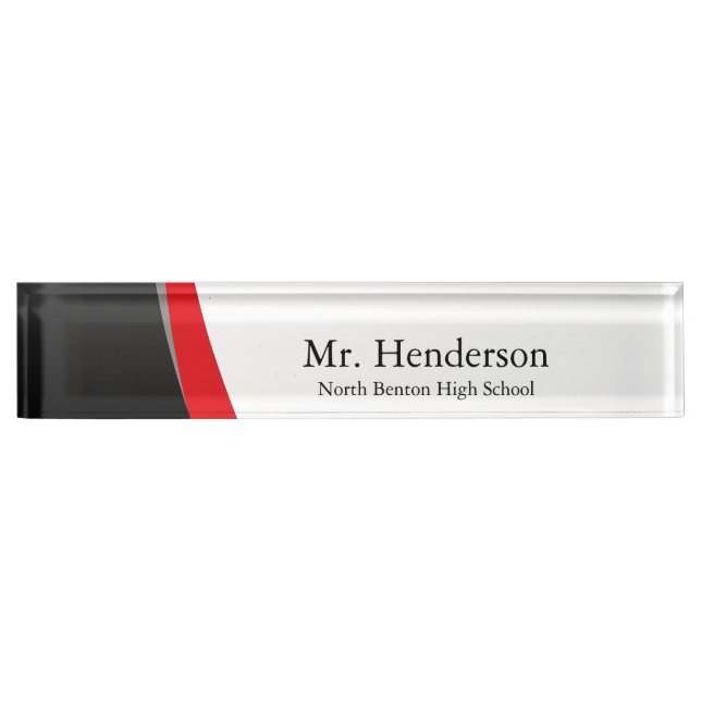 Placa De Nombre Profesora profesional de gris negro y rojo (Anverso)