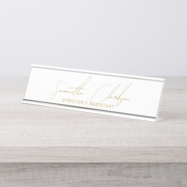 Placa De Nombre Professional Handwritten Gold Script Typography (Anverso)
