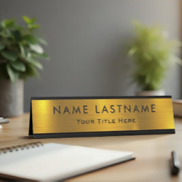 Placa De Nombre Professional Modern Black and Gold Office