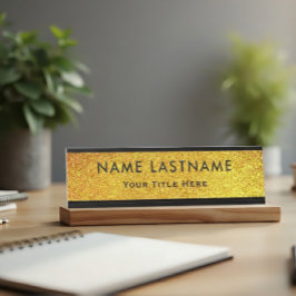Placa De Nombre Professional Modern Black and Gold Office