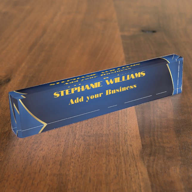 Placa De Nombre Professional Modern Blue Gold Office Name Title (Lateral)