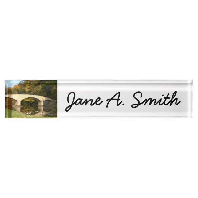 Placa De Nombre Puente arcoiris en otoño en el Grove City College (Anverso)