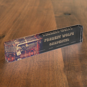 Placa De Nombre Puerta de madera rústica con cerradura de latón an
