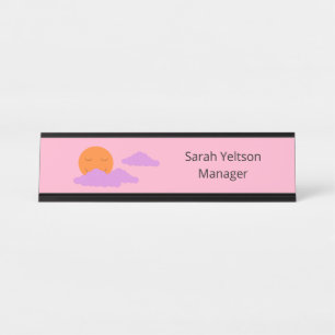 Placa De Nombre Puesta de sol con nubes: rosa de clavel