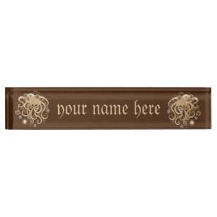 Placa De Nombre Pulpo Steampunk Retro Fantasía Mecánica