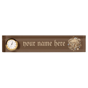 Placa De Nombre Pulpo Steampunk Retro Fantasía Mecánica