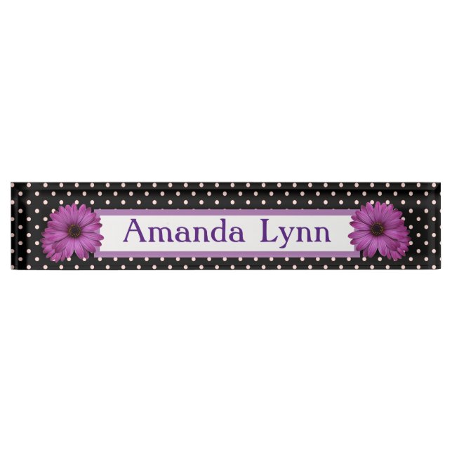 Placa De Nombre Puntos de Polka y Daisies (Anverso)