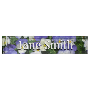 Placa De Nombre Purple Pansies Garden Floral