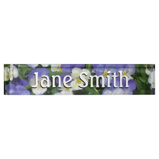 Placa De Nombre Purple Pansies Garden Floral (Anverso)