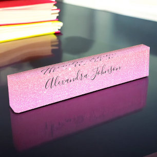 Placa De Nombre Púrpura rosa Ombre Purpurina Sparkle Girly moderno