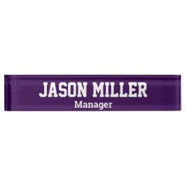 Placa De Nombre Púrpura simple con letras blancas