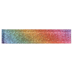 Placa De Nombre Purpurina brillante del arco iris
