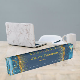 Placa De Nombre Purpurina de Geode de la Marina Azul y Oro