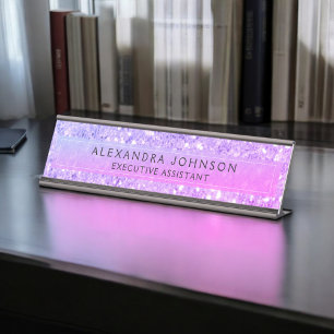 Placa De Nombre Purpurina de negocios morado rosado - Moda moderna