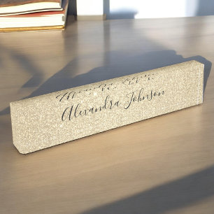 Placa De Nombre Purpurina de oro de lujo Sparkle Girly Modern