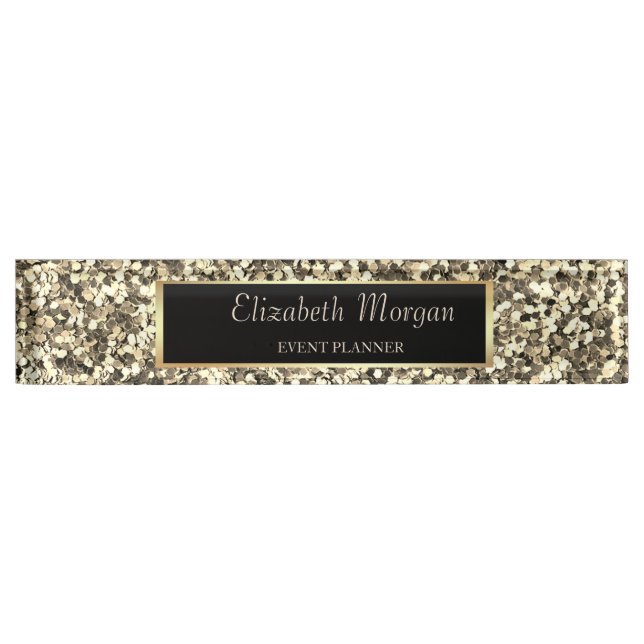 Placa De Nombre Purpurina de oro elegante (Anverso)