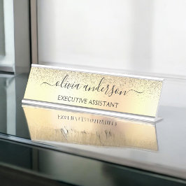 Placa De Nombre Purpurina de oro Girly Lujo Monograma Moderno Nomb