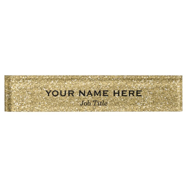 Placa De Nombre Purpurina de oro Sparkle Trendy Glam Personalizado (Anverso)