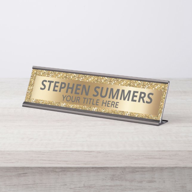 Placa De Nombre Purpurina dorado amarillo Sparkle Glam Personaliza (Anverso)