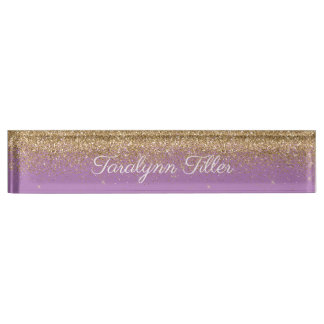 Placa De Nombre Purpurina dorado Escritorio Nameplate Purple