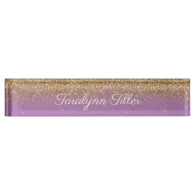 Placa De Nombre Purpurina dorado Escritorio Nameplate Purple (Anverso)