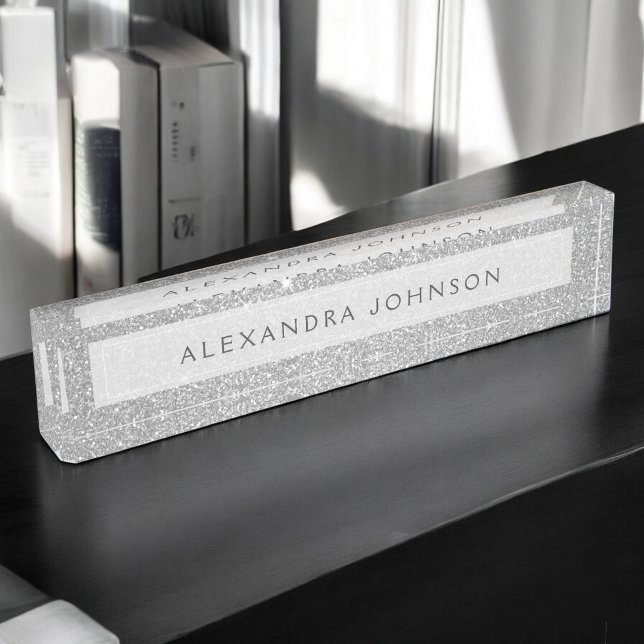 Placa De Nombre Purpurina elegante de lujo plateado Sparkle Modern (Subido por el creador)