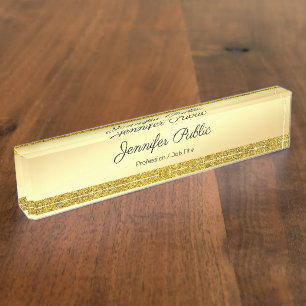 Placa De Nombre Purpurina elegante del oro del nombre del texto de