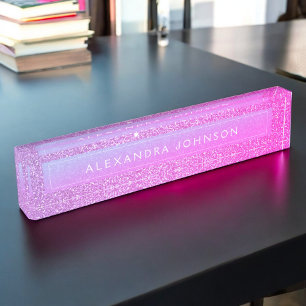 Placa De Nombre Purpurina lujoso y elegante de color rosa púrpura 