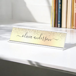 Placa De Nombre Purpurina Monograma Dorado Sparkle Girly Script