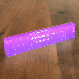 Placa De Nombre Purpurina Monograma Púrpura Rosa Ombre Moderno