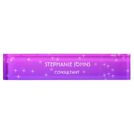 Placa De Nombre Purpurina Monograma Púrpura Rosa Ombre Moderno