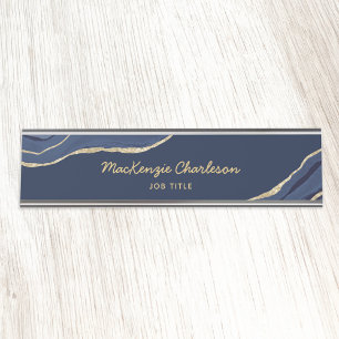 Placa De Nombre Purpurina profesional de la Marina Blue Marble Aga