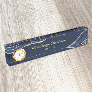 Placa De Nombre Purpurina profesional de la Marina Blue Marble Aga