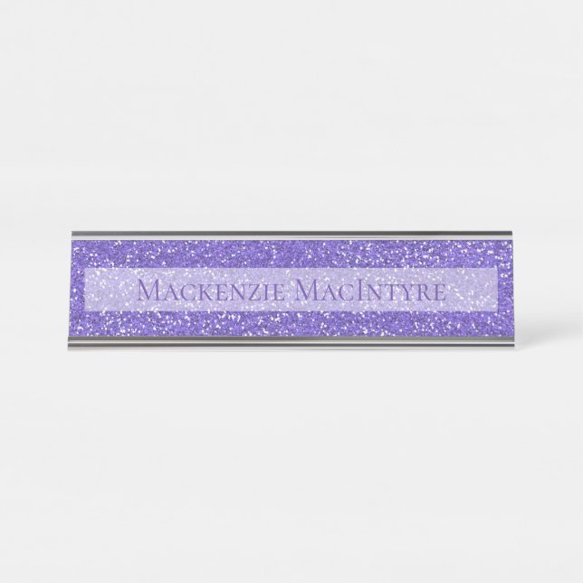 Placa De Nombre Purpurina púrpura personalizado | Moda Sparkle (Anverso)