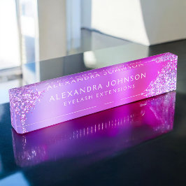 Placa De Nombre Purpurina Púrpura Rosa Extensiones De Eyelash Espa