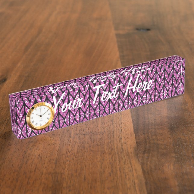 Placa De Nombre Purpurina rosa Chevrons Modelo de Knit (Lateral)