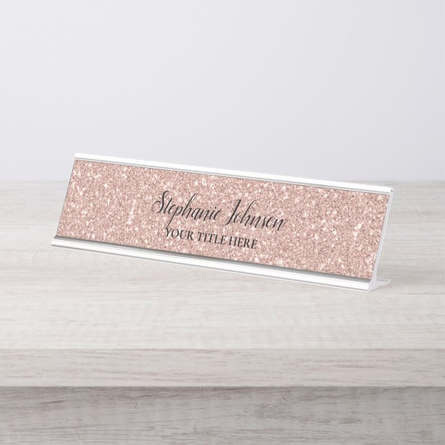 Placa De Nombre Purpurina Rosa de oro personalizado (Anverso)