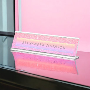 Placa De Nombre Purpurina rosa morado Sparkle Girly moderno