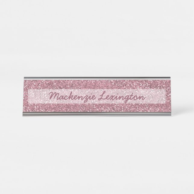 Placa De Nombre Purpurina rosa personalizado | Oro rosa (Anverso)