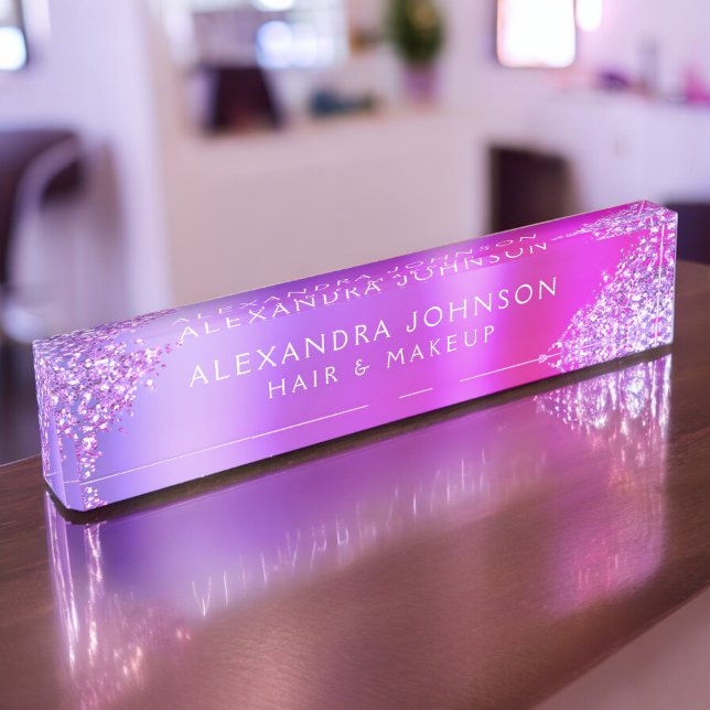 Placa De Nombre Purpurina rosado morado Ombre Sparkle Hair Makeup (Subido por el creador)