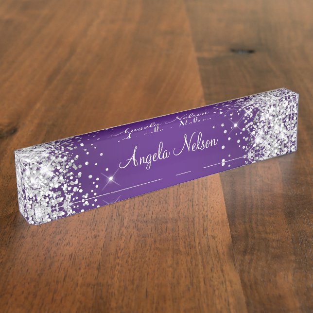 Placa De Nombre Purpurina Royal Purple Ombre (Lateral)