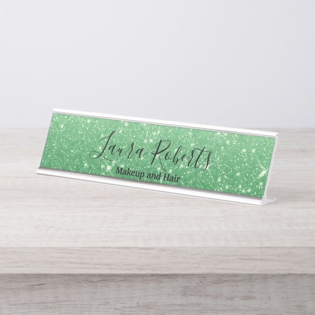 Placa De Nombre Purpurina verde moderno (Anverso)