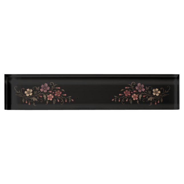 Placa De Nombre Ramo De Flores Sobre Negro (Anverso)