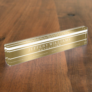 Placa De Nombre Random Gold Y White Moderpes