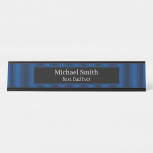 Placa De Nombre Rayas azules simples mejor papá jamás negro