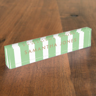 Placa De Nombre rayas blancas verdes Gold Classic personalizadas