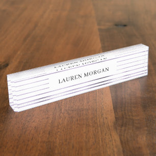 Placa De Nombre rayas metálicas lavanda Relieve metalizado Escrito