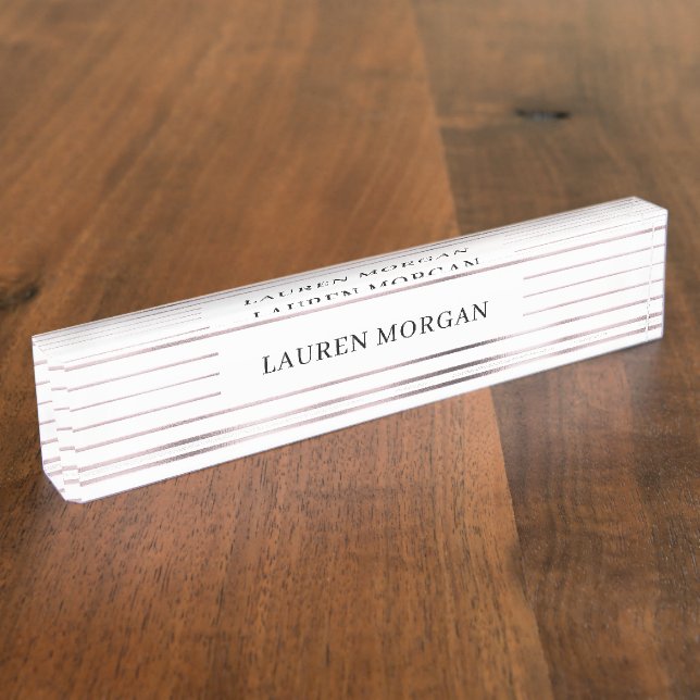 Placa De Nombre rayas metálicas rosa Relieve metalizado de oro Esc (Lateral)